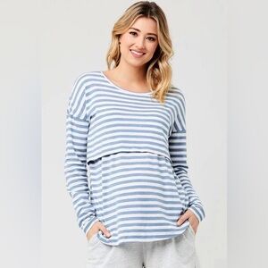 Ripe Maternity Lionel Long Sleeve Nursing Tee Petrol White Size XS
